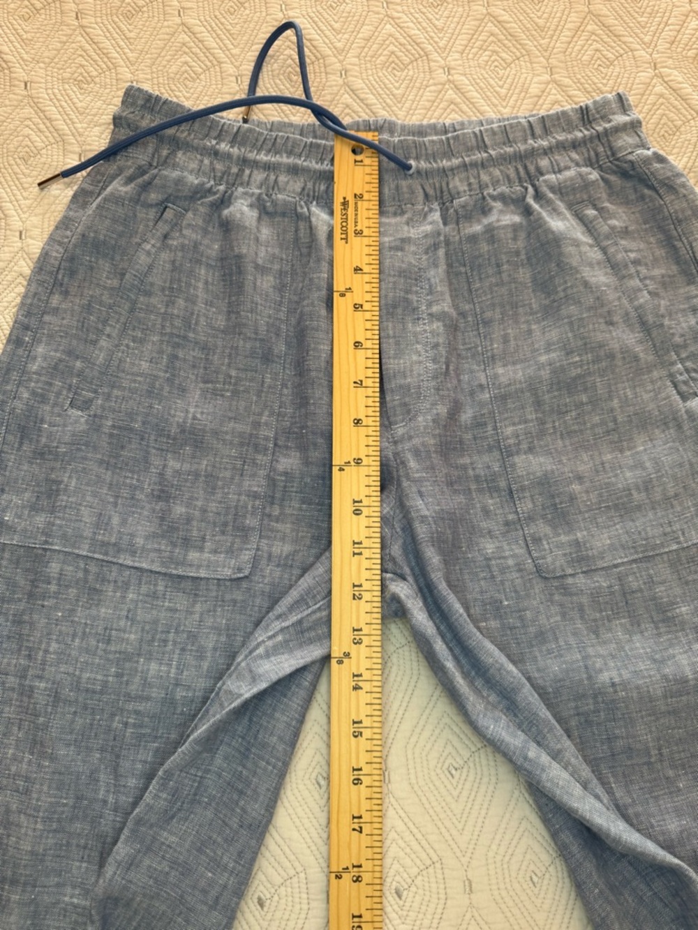 Athleta Cabo Linen Wide Leg Pant Chambray Blue Drawstring Women’s Size 6 - Picture 12 of 15